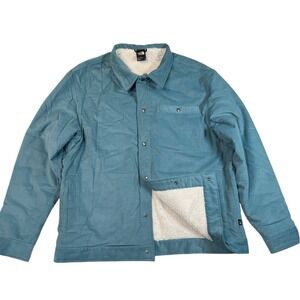 The North Face Shacket Men XL Teal Blue Corduroy Sherpa Lined Shirt‎ Jacket Snap